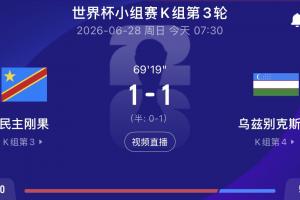 乌兹别克斯坦！民主刚果仅剩一球即可出线，韩国也仅剩一球之差面临出局！