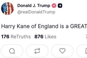 美国总统特朗普称赞:英格兰球员哈里·凯恩堪称伟大!!!