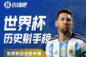 梅西独中三元，世界杯27战攻入16球，与克洛泽同列射手榜首位