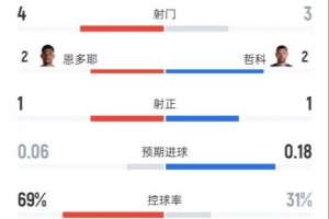 瑞士与波黑半场战平 0-0 数据：射门4-3，射正1-1，控球率69%-31%
