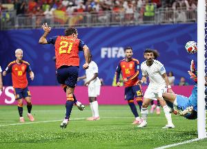 奥亚萨瓦尔3分钟内连入两球，奥尔莫送出助攻，西班牙以3-0领先沙特