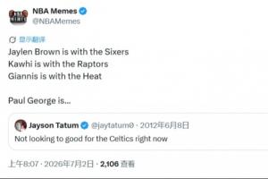 布朗76人与小卡猛龙、字母哥热火 美媒翻查獭兔旧推特：绿军前景堪忧！