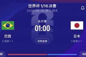 巴西对日本赔率：90分钟内巴西胜1.7，平局3.7，日本胜5.25