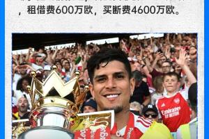 官方确认：阿森纳以5200万欧元价格买断因卡皮耶，上赛季随队赢得英超冠军